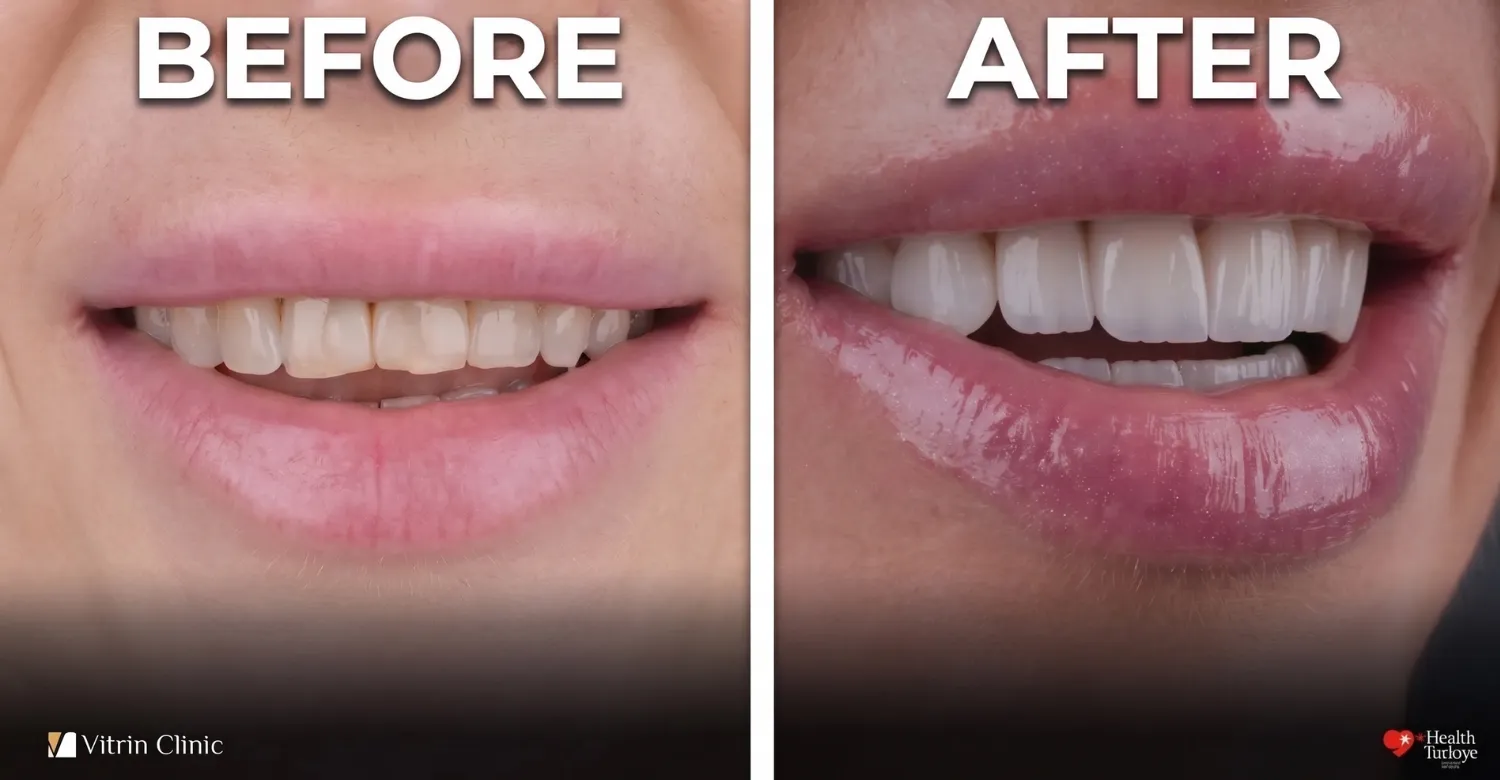 Veneers for discoloured Teeth before and after